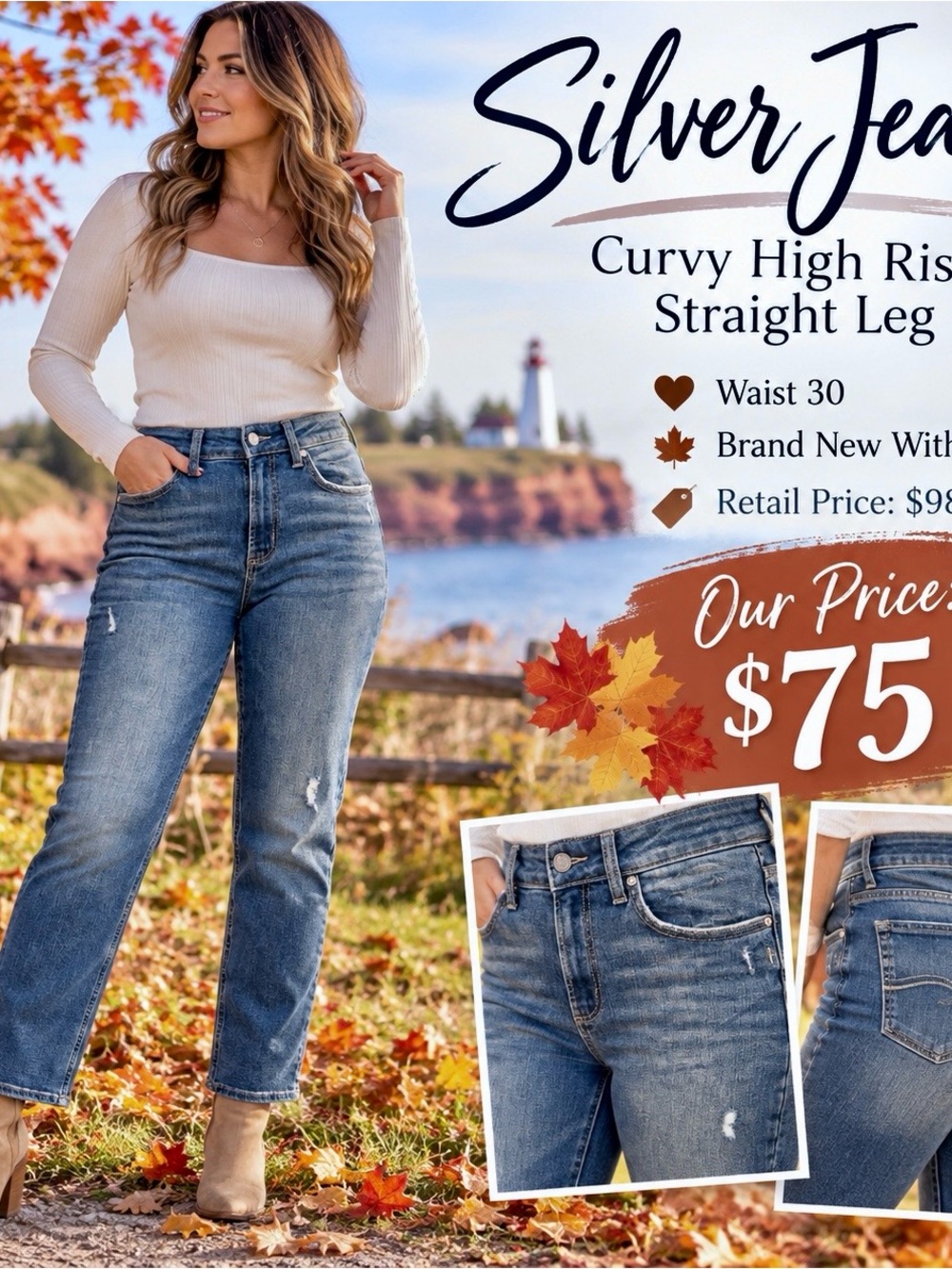 Silver Jeans Curvy High-Rise Straight Leg Jeans - Distressed Blue